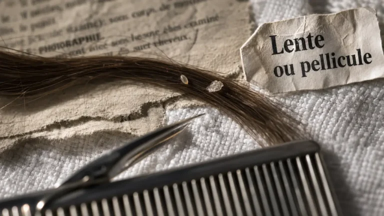 Differencier lente et pellicule : test du glissement sur cheveux, texture visible