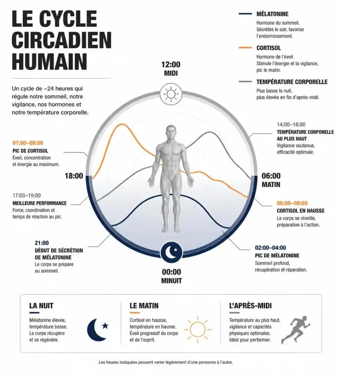 Schéma du rythme circadien et des cycles de sommeil pour mieux dormir