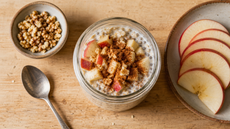 Idées de petit-déjeuner équilibré : overnight oats pomme et cannelle