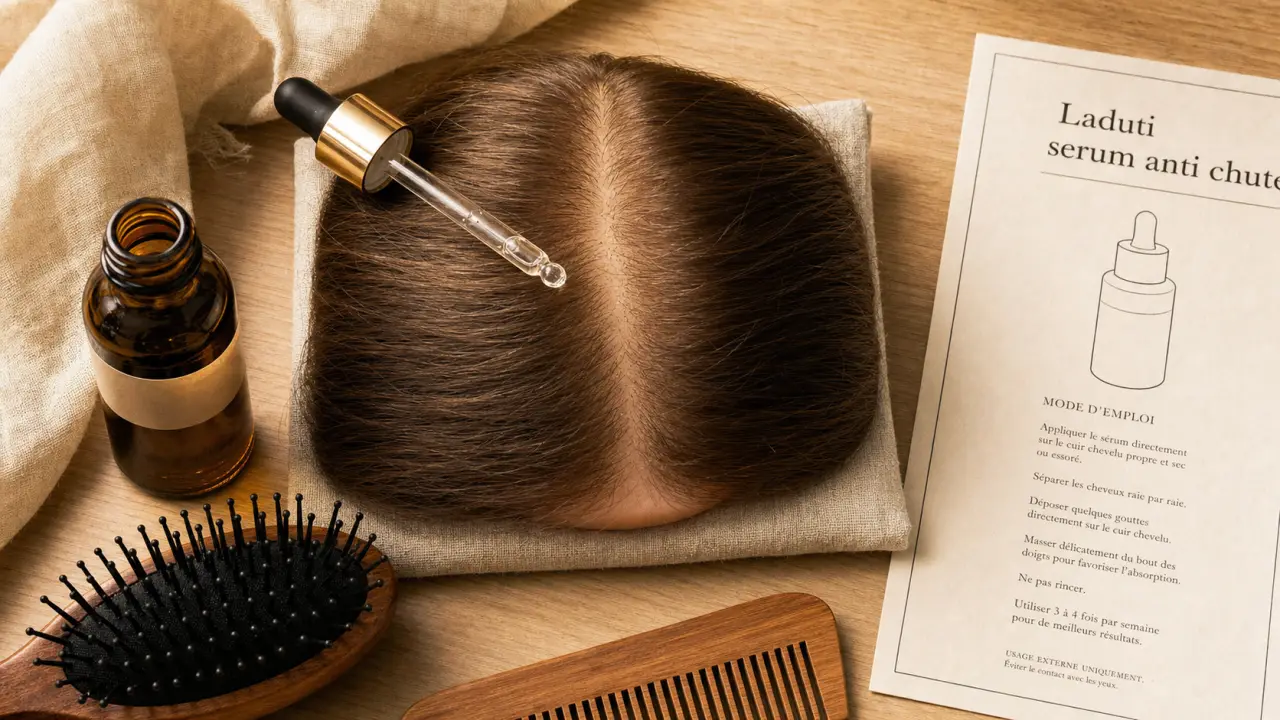 Laduti serum anti chute cheveux : sérum, pipette et notice