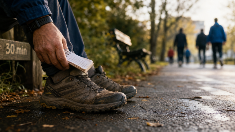 Les bienfaits de marcher 30 minutes par jour : chaussures sur trottoir, marche pour le cœur
