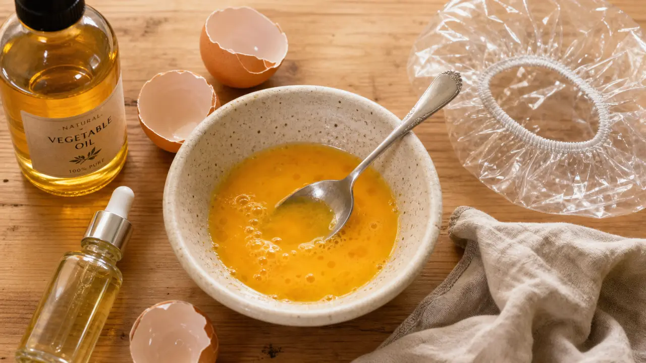 Oeuf pour les cheveux : jaune d’œuf au bol, huile