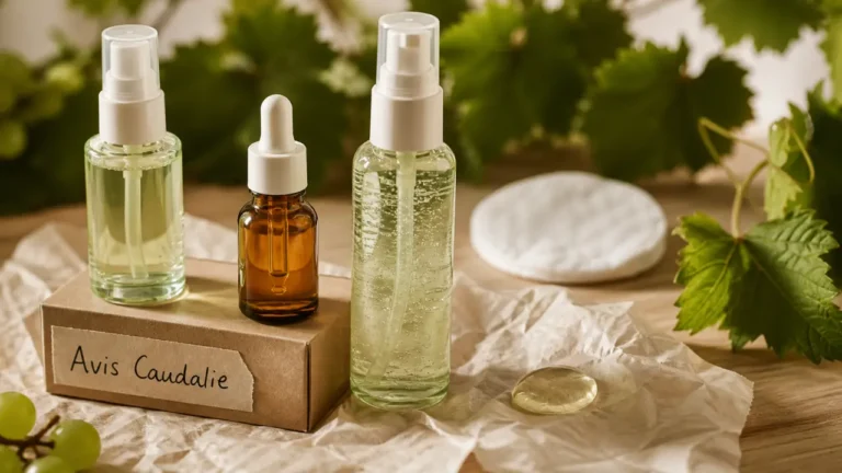 Avis sur les produits caudalie : éclat et peaux sensibles, flacons cosmétiques