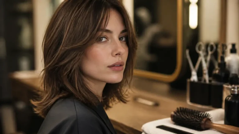 Coupe de cheveux femme dégradé effilé mi-court pour volume, pointes texturisées encadrant le visage