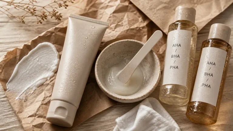 Crème peeling visage AHA BHA PHA contre taches, pores et ridules