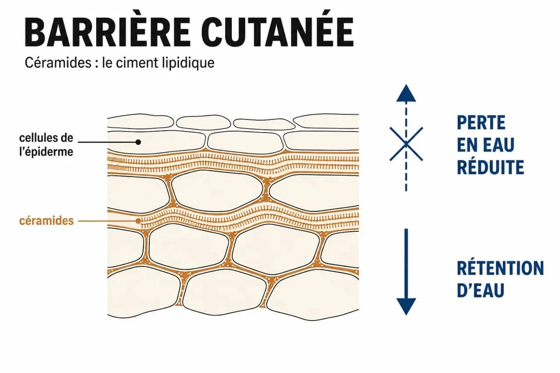 Schéma des bienfaits d’une ceramide crème visage sur la barrière cutanée