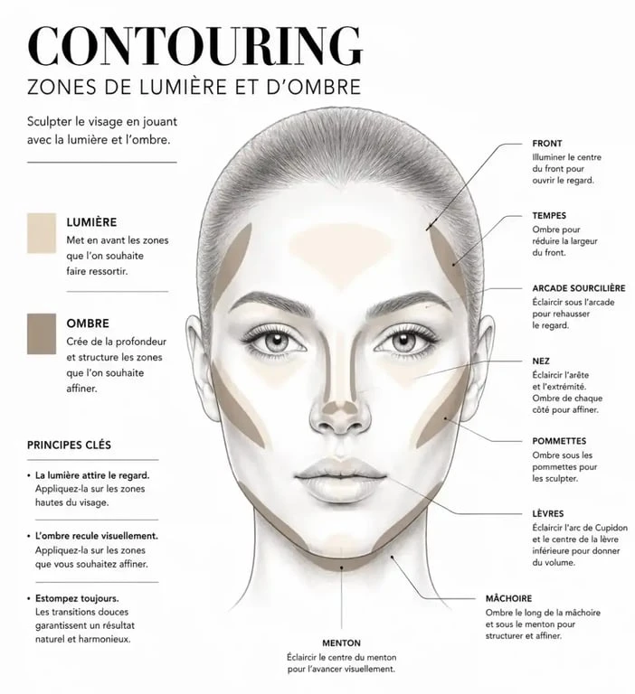 Schéma de l'architecture faciale pour un cours de maquillage à Paris