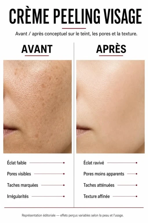 Crème peeling visage : avant après visuel sur l’éclat, les pores et la texture de peau