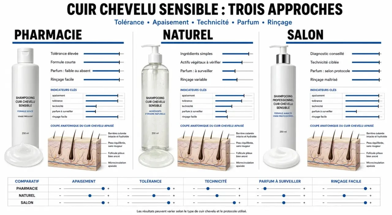 Meilleures marques soins capillaires peau sensible : composition comparative entre pharmacie, naturel et salon