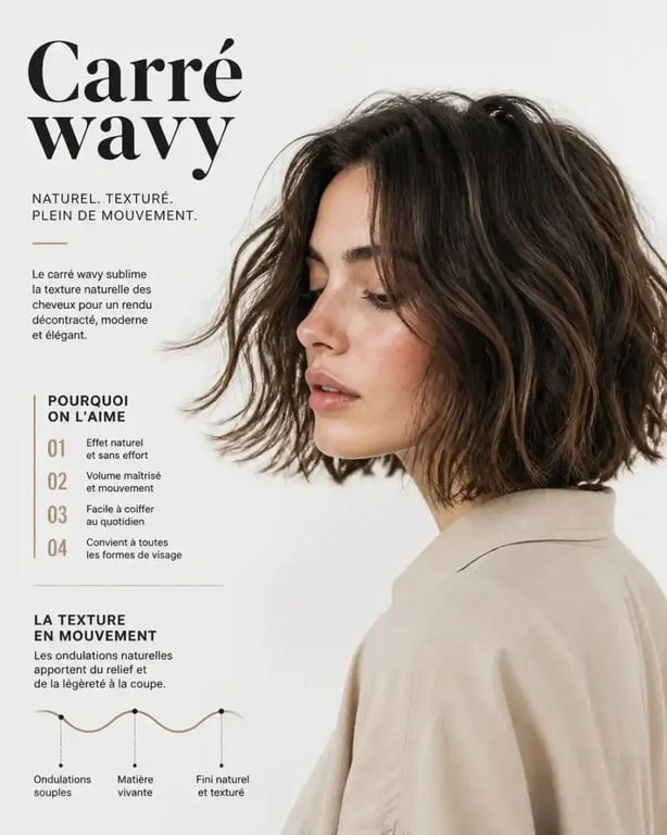 Coiffure carré wavy naturel pour cheveux au carré