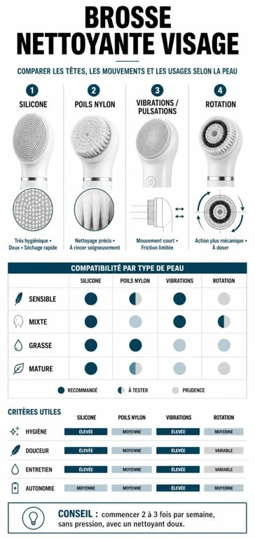Comparatif brosse nettoyante visage selon la peau, la technologie et l’entretien