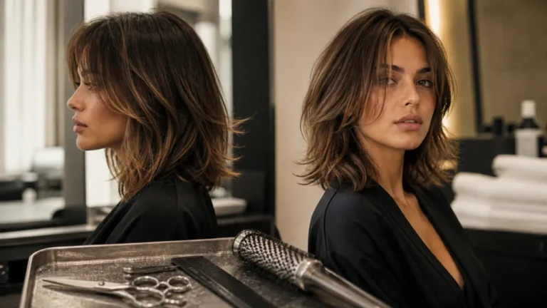 Moderne coupe femme mi long dégradé, salon de coiffure