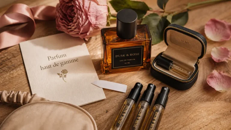 Parfum haut de gamme pour femme : flacon ambré, sillage luxe