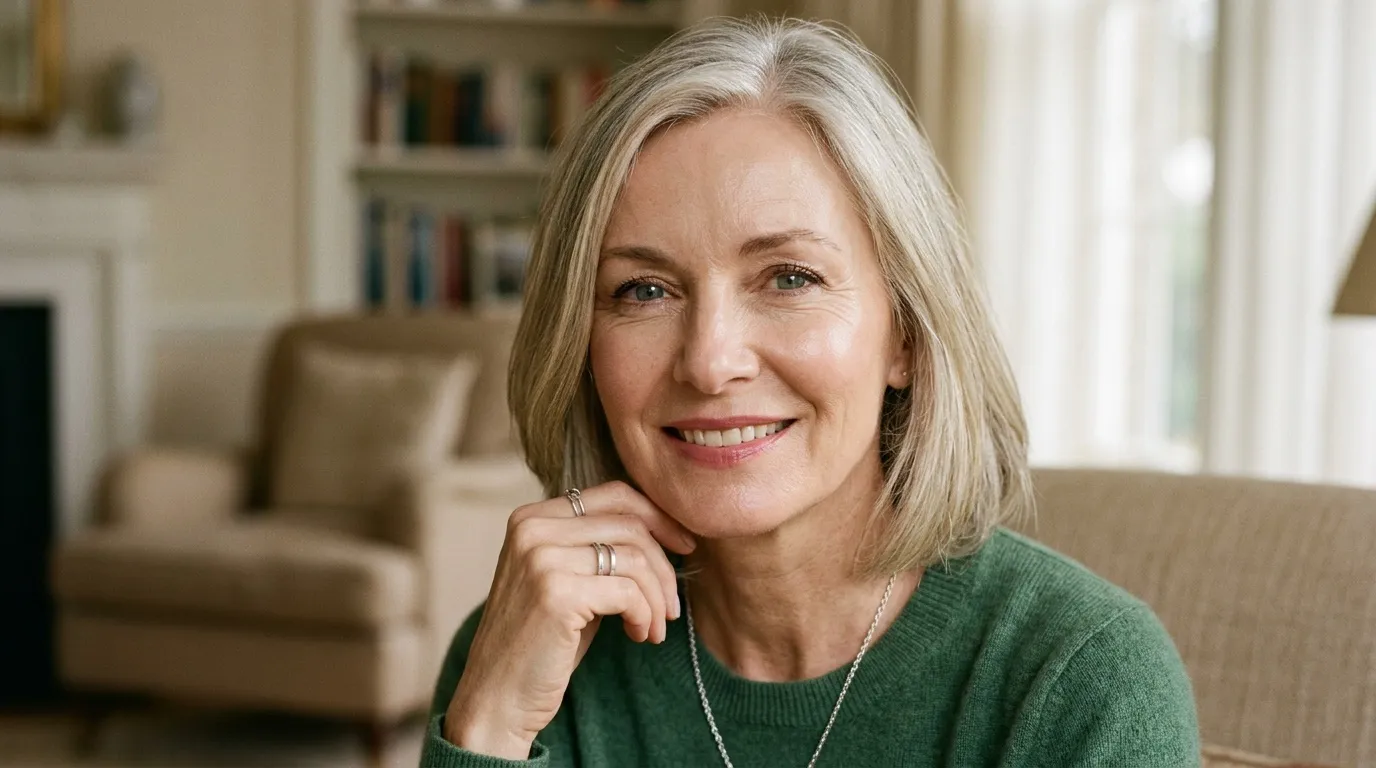 Femme à la peau mature avec un teint naturel et lumineux