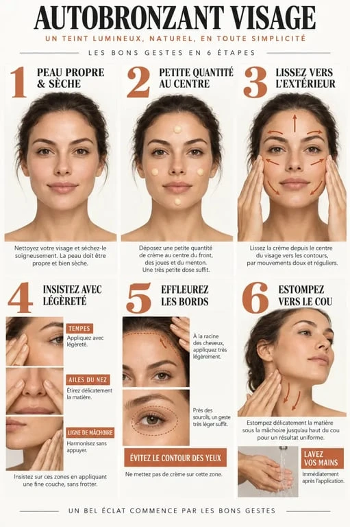 Étapes d’application d’une crème visage autobronzante sans traces