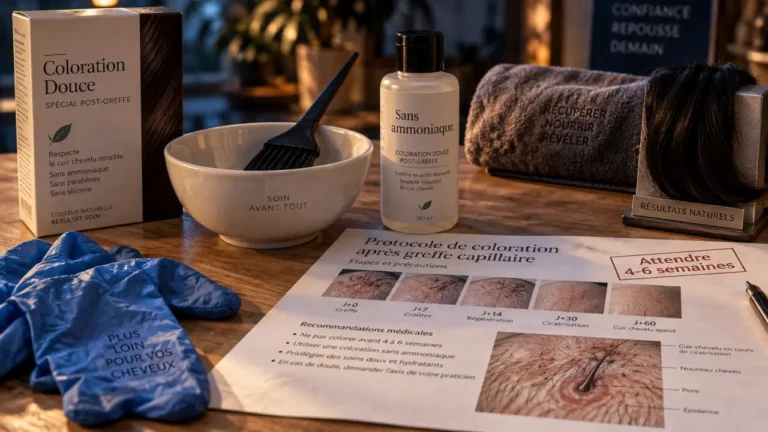 Greffe de cheveux coloration : kit sans ammoniaque, délai 4-6 semaines