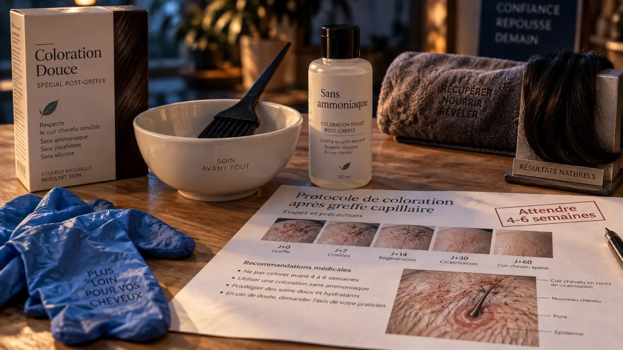 Greffe de cheveux coloration : kit sans ammoniaque, délai 4-6 semaines