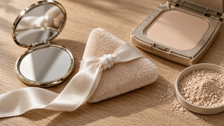 Houpette maquillage pour fixer la poudre sans marquer le teint