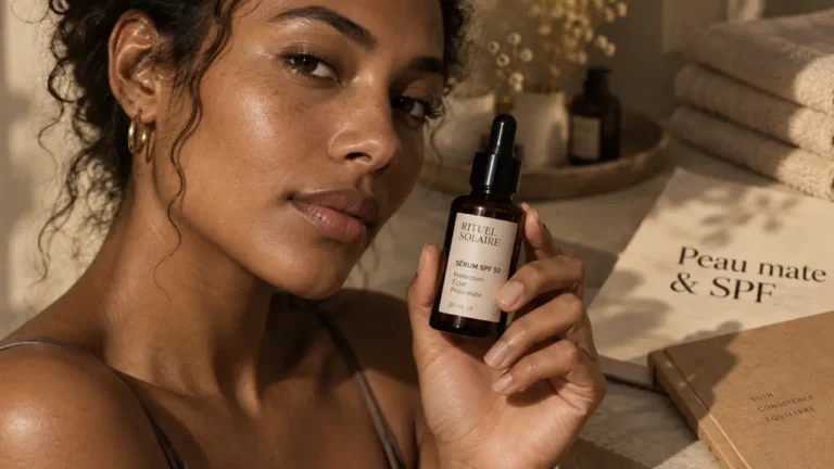 Peau mate avec flacon SPF, taches à éviter
