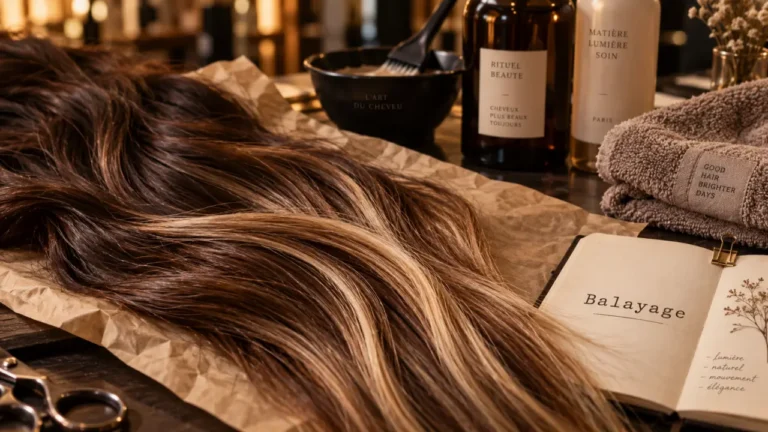 Balayage cheveux : mèches lumineuses caramel sur cheveux châtains-bruns
