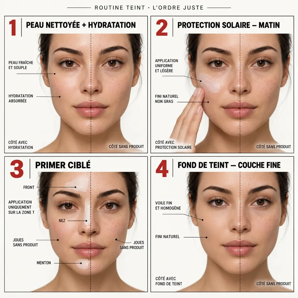 Primer maquillage : ordre des étapes et application ciblée sur la zone T avant le fond de teint